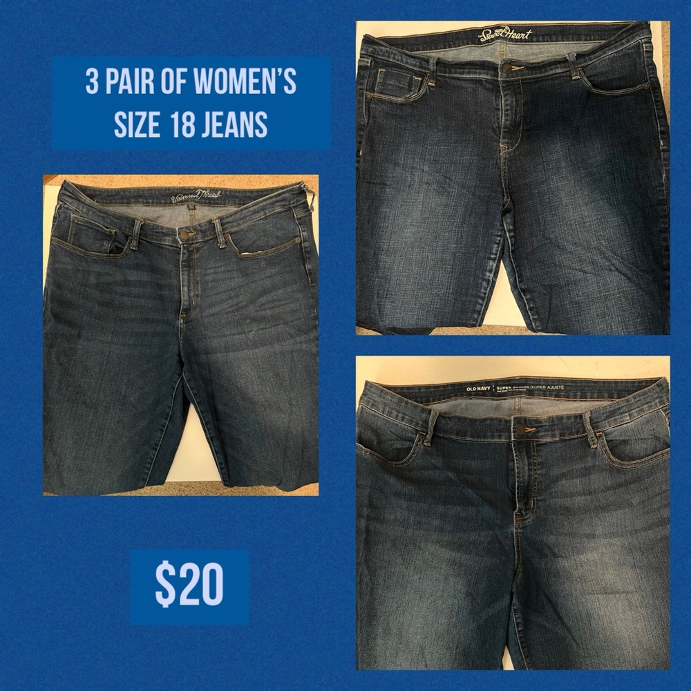3 pair of women’s size 18 jeans skinny leg